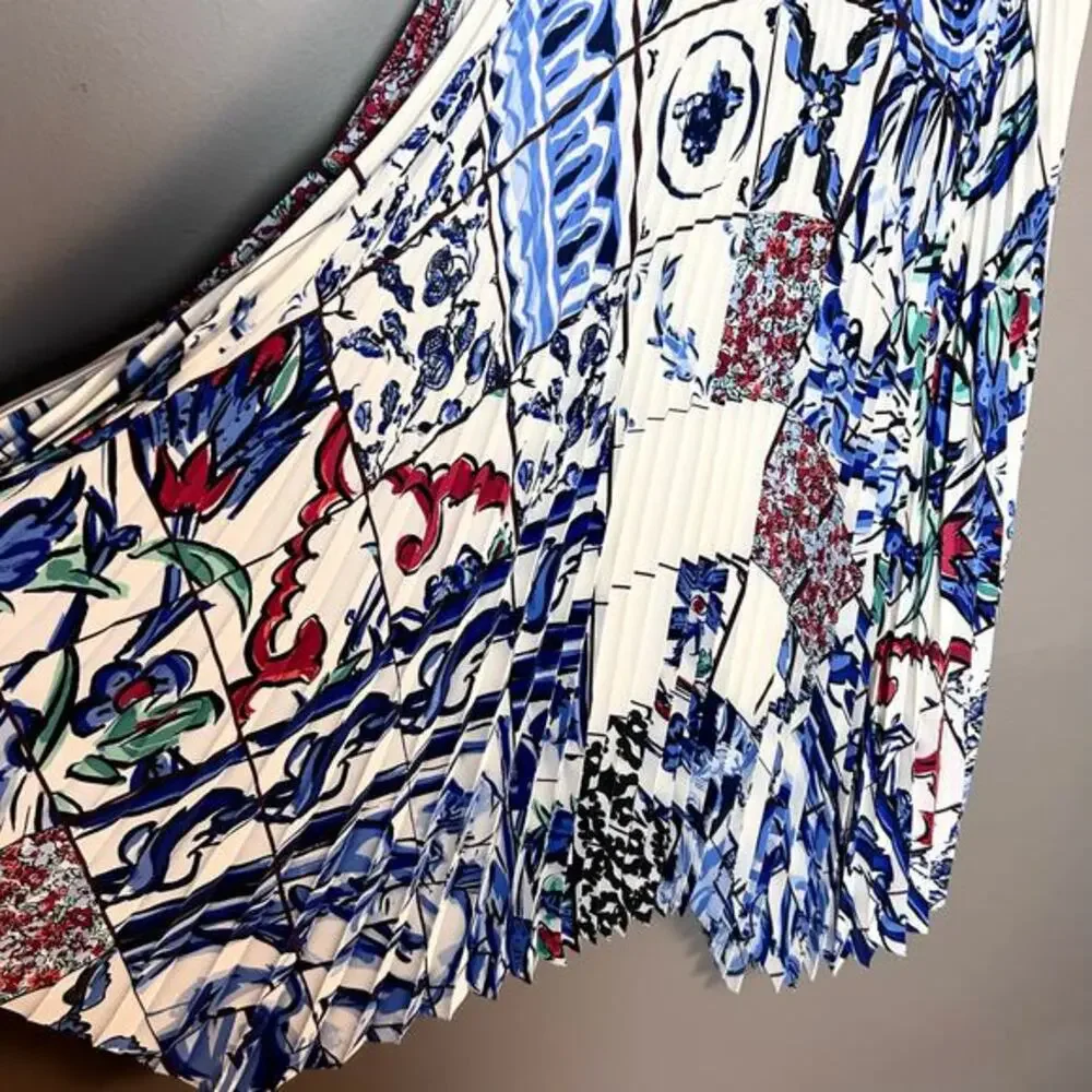 Tory Burch skirt size 2 sunburst pleated midi‎ patterned birds